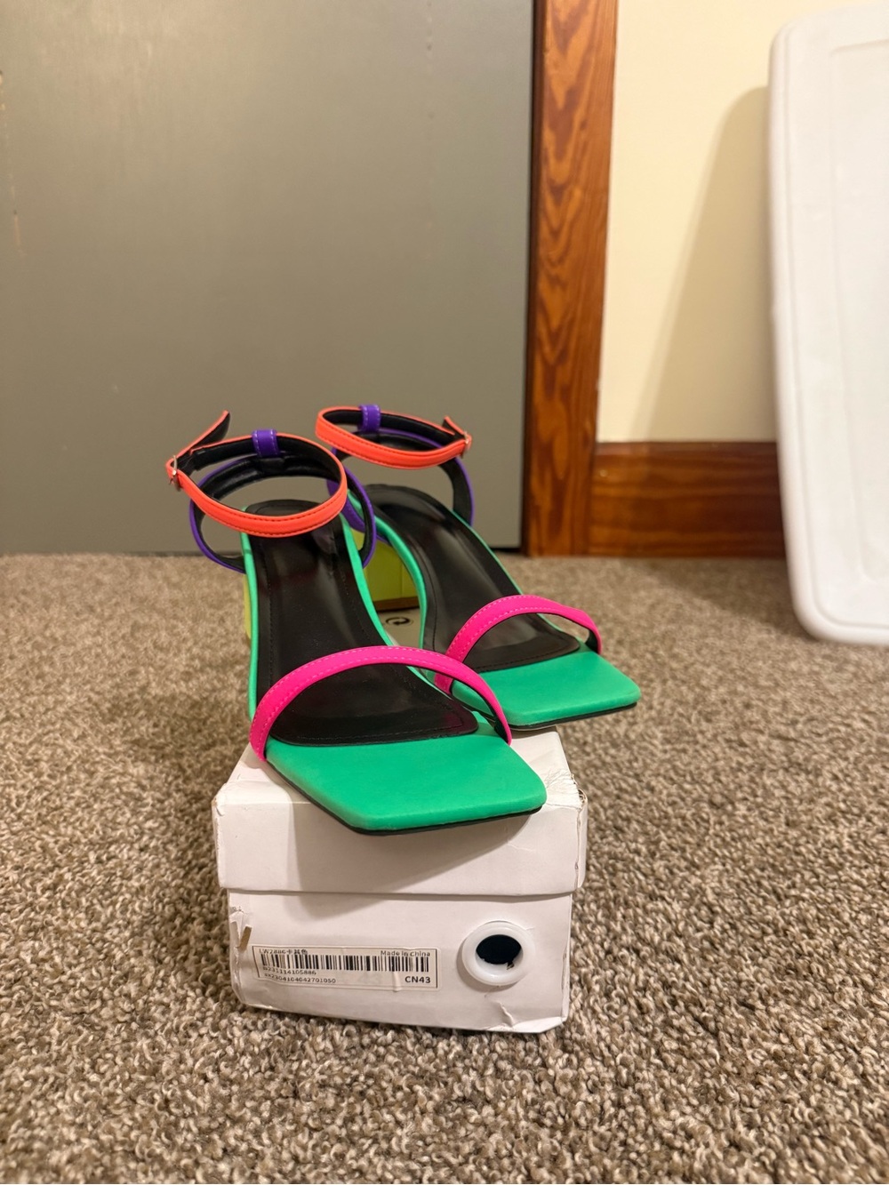 Neon Multicolor Strappy Block Heel
